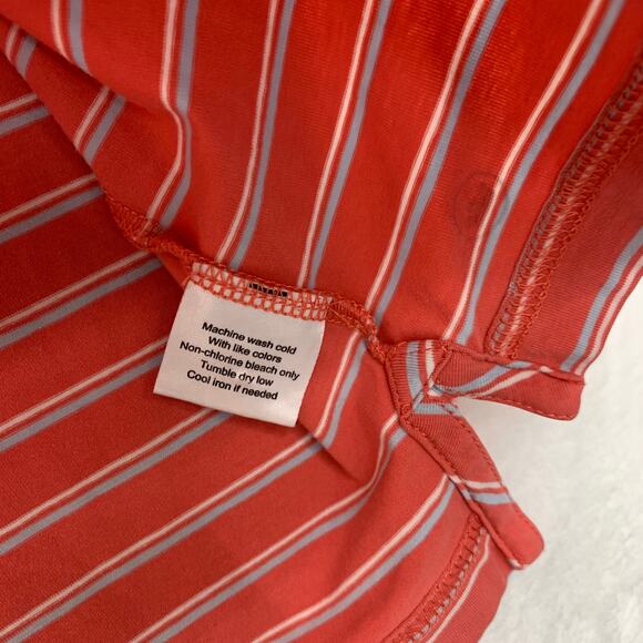 Peter Millar Mens Large Orange Blue White Striped Short Sleeve Polo Shirt Golf - Picture 7 of 8
